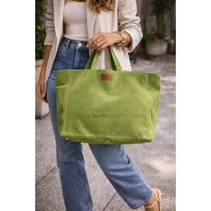 Mauro Volponi Green Suede Leather Tote Bag Made in Italy Large Shopper Handbag